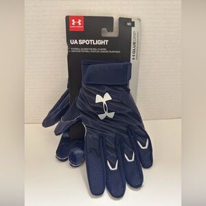 Under Armour UA Spotlight Medium Blue Football Gloves w/ Glue Grip HeatGear